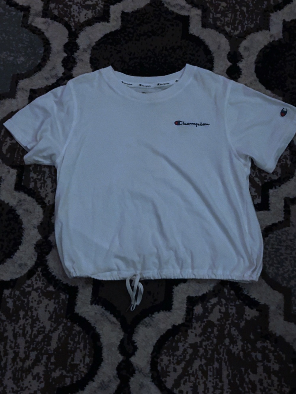 Champion White Cropped Drawstring Logo Tee